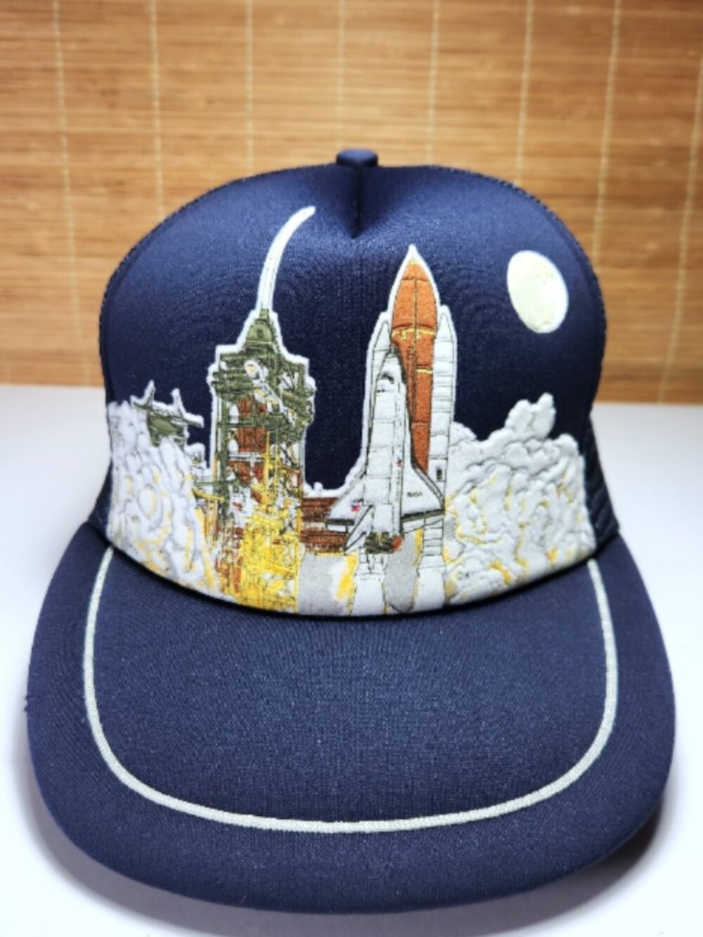 Vintage 80s NASA Kennedy Space Center Space Shuttle Trucker Hat Maple Cap Mesh